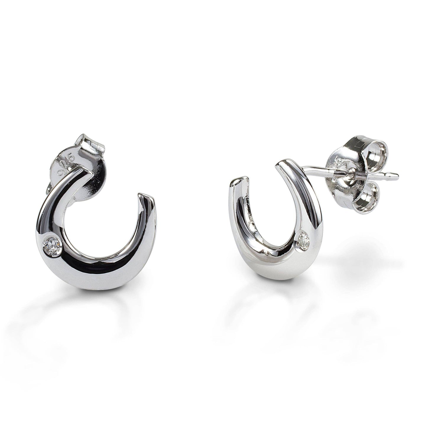 Kelly Herd Single Stone Horseshoe Earrings - Sterling Silver