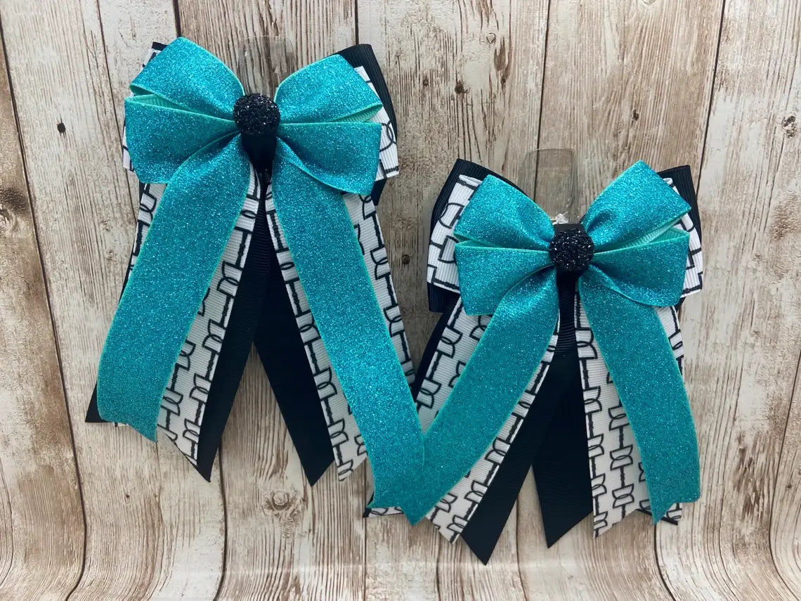 Benny Bows Teal Glitter with Black & White Bits