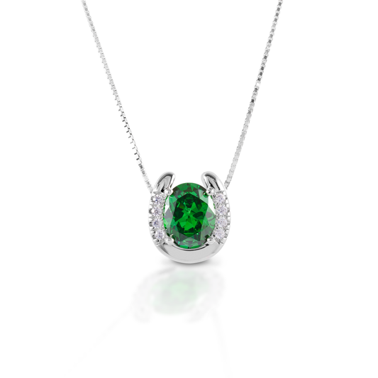 Kelly Herd Green Stone Horseshoe Necklace - Sterling Silver