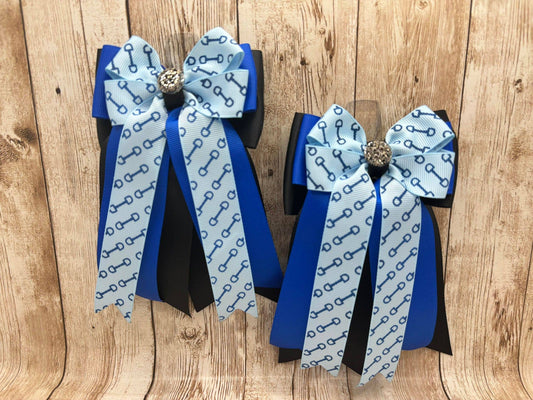 Horse Show Bows - Royal Blue Bits on Light Blue and Black