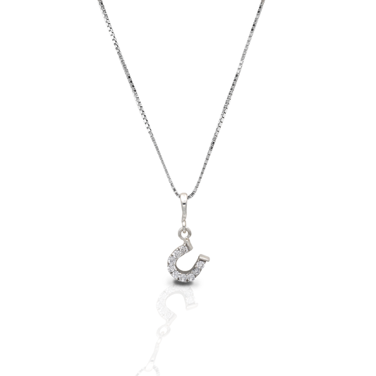 Kelly Herd Clear Dangle Horseshoe Necklace - Sterling Silver