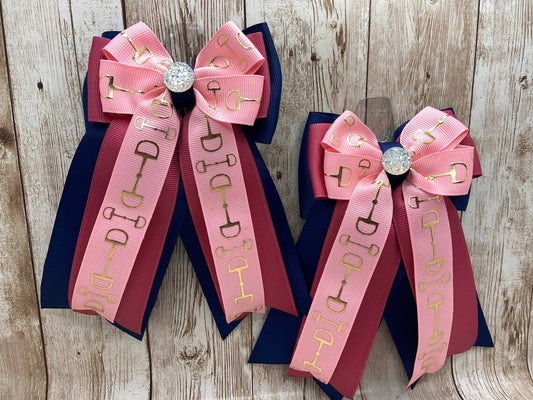 Horse Show Bows - Pink Bits with Mauve and Navy