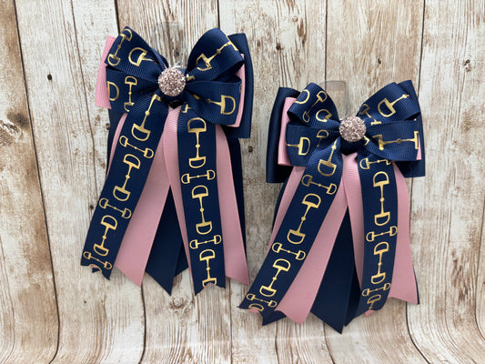 Horse Show Bows - Navy Bits on Rose Gold and Navy