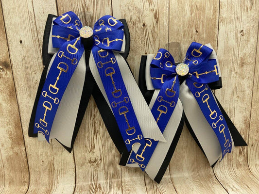 Horse Show Bows - Royal Blue Bits on Silver and Black