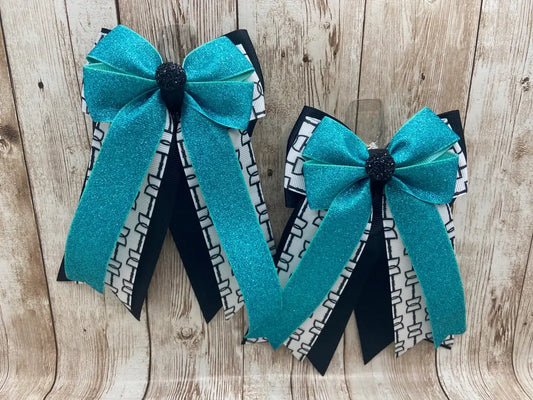 Horse Show Bows - Teal Glitter with Black & White Bits