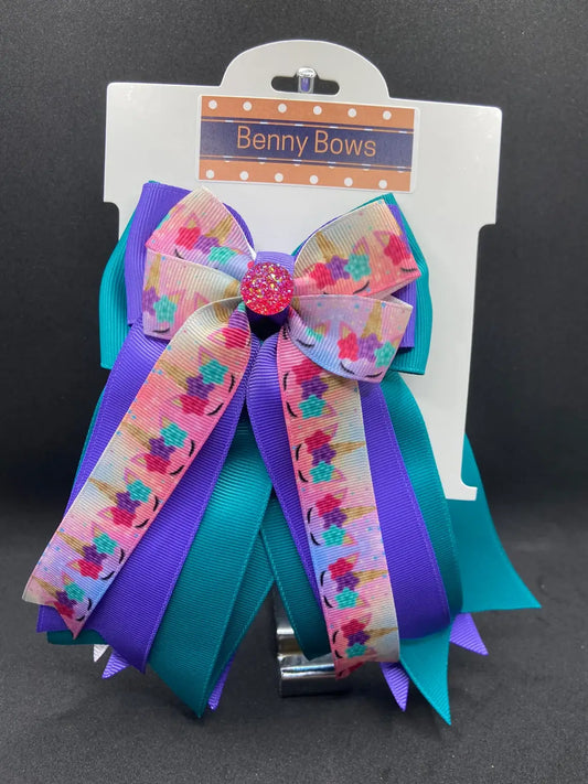 Horse Show Bows - Pink/Teal Unicorn on Lt. Purple and Teal